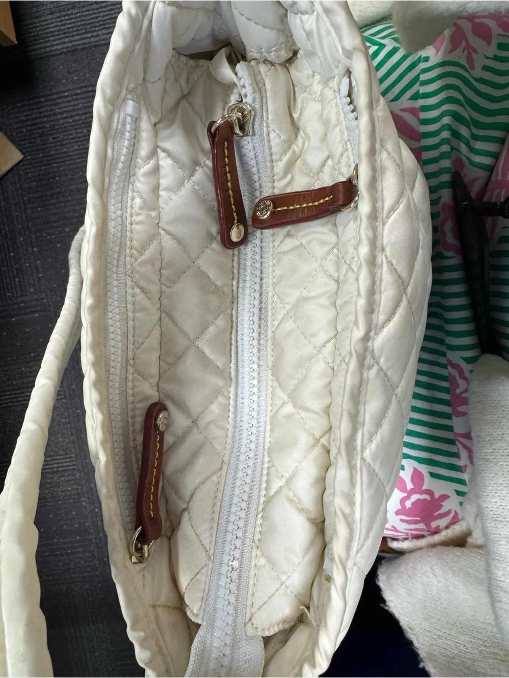 MZ Wallace Quilted Cream Crossbody Shoulder Bag